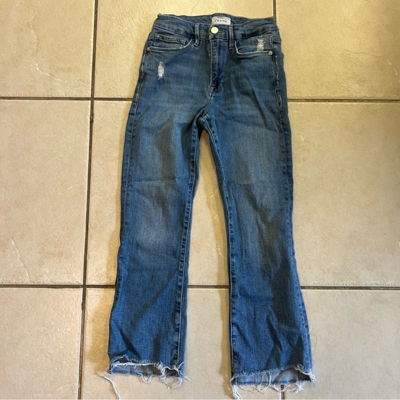 Frame Denim Denim - Frame Denim Distressed Le Crop Mini Boot Blue Jeans Size 27